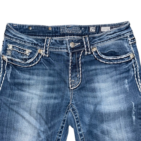 Miss Me Easy Capri Stretch Distressed Jeans Size 29 Blue Y2K retro summer - Picture 3 of 7